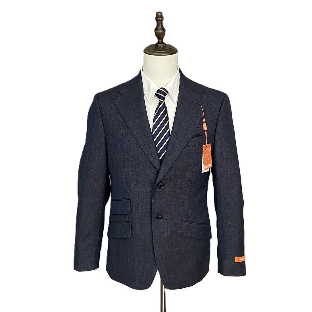 Tallia Men's 44 Short Venezia Blazer Navy/Brown Wool Blend Stretch NEW